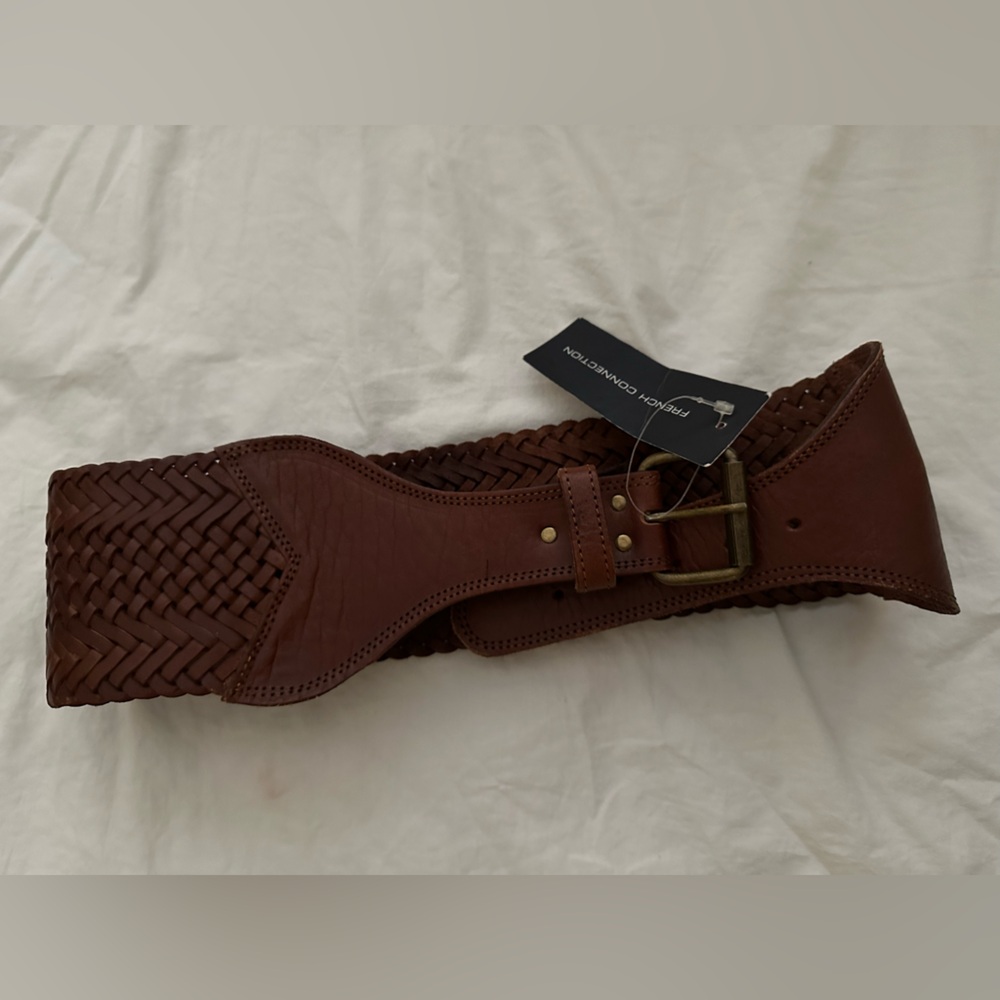 French Connection Wide leather Braided Belt, Medium,